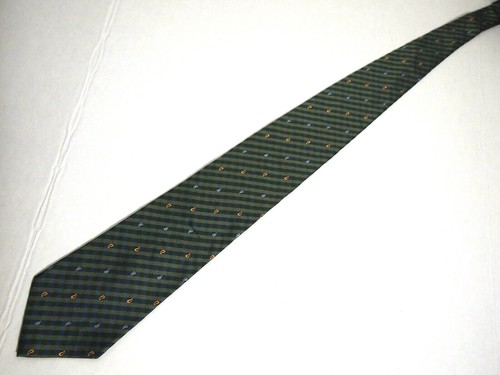 Tommy Hilfiger Mens Necktie Tie Navy Blue Green Striped Mini Paisley 56" Short - Picture 2 of 4