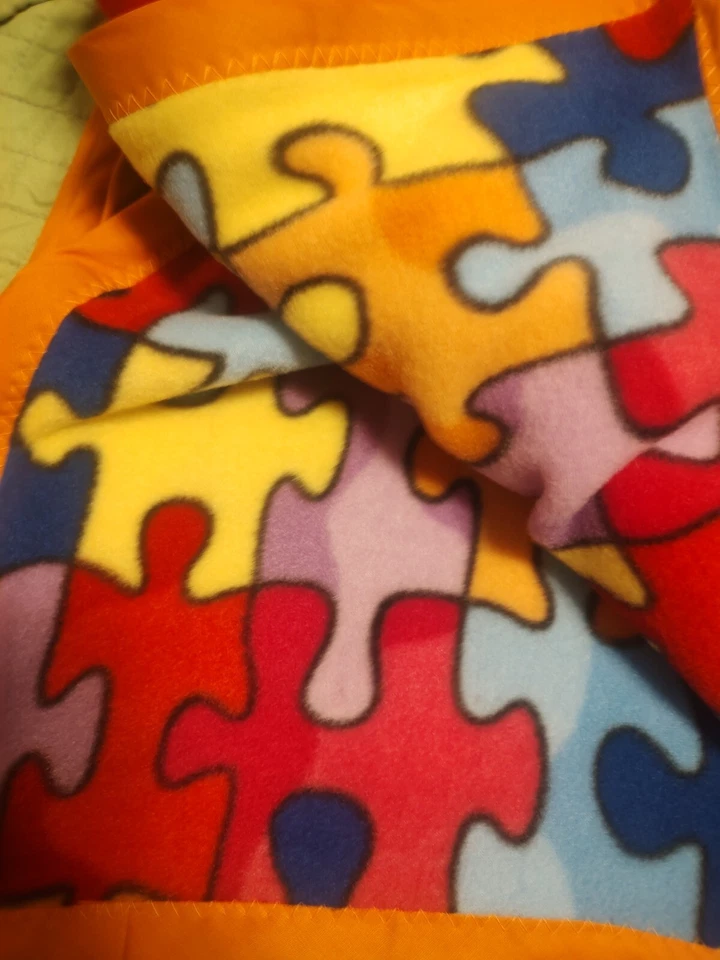 Rare Autism Throw Blanket 57x59 Puzzle Pieces Autism Awareness Autistic Homemade - Image 2 of 4