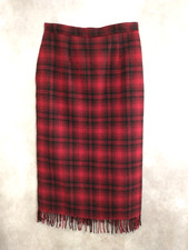 Woolrich Vintage Red Plaid Wool Preppy Long Pencil Skirt Fringe Hem Size 12