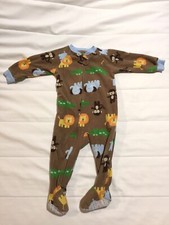 VGUC Carters Fleece Brown Footed Pajamas Animals Lion Elephant Monkey 18 Months