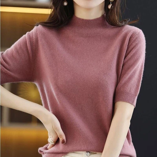 Damen-Strickpullover Kunstkaschmir kurzärmeliges Oberteil Mock Neck Overall Strickwaren - Bild 11 von 31