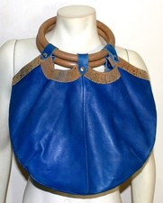 Charles Jourdan Paris blue leather tote hand bag  