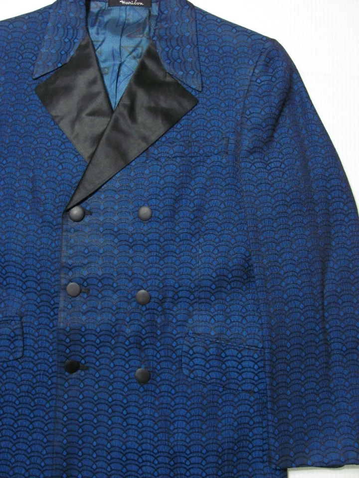 CHAQUETA ESMOQUIN VINTAGE AZUL METÁLICO BROCADO AÑOS 70 Dbl-Breast Smoking Blazer S 35S Foto 4 de 4