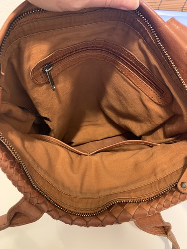 Made In India genuine leather zip top multi weave Tote Crossbody handbag - Picture 2 of 5