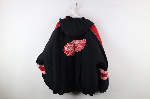 Vtg 90s Starter Mens 2XL Spell Out Detroit Red Wings Hockey Hooded Puffer Jacket - Picture 17 of 19