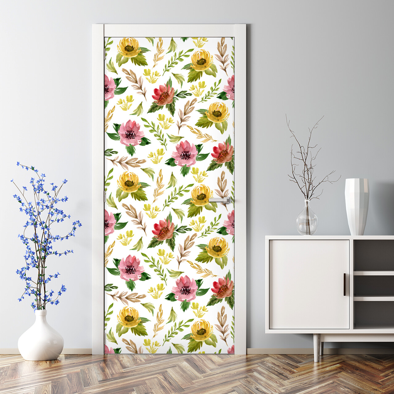 Watercolour Field Flowers Adhesive Vintage Botanical Decor Wallpaper Door Decal