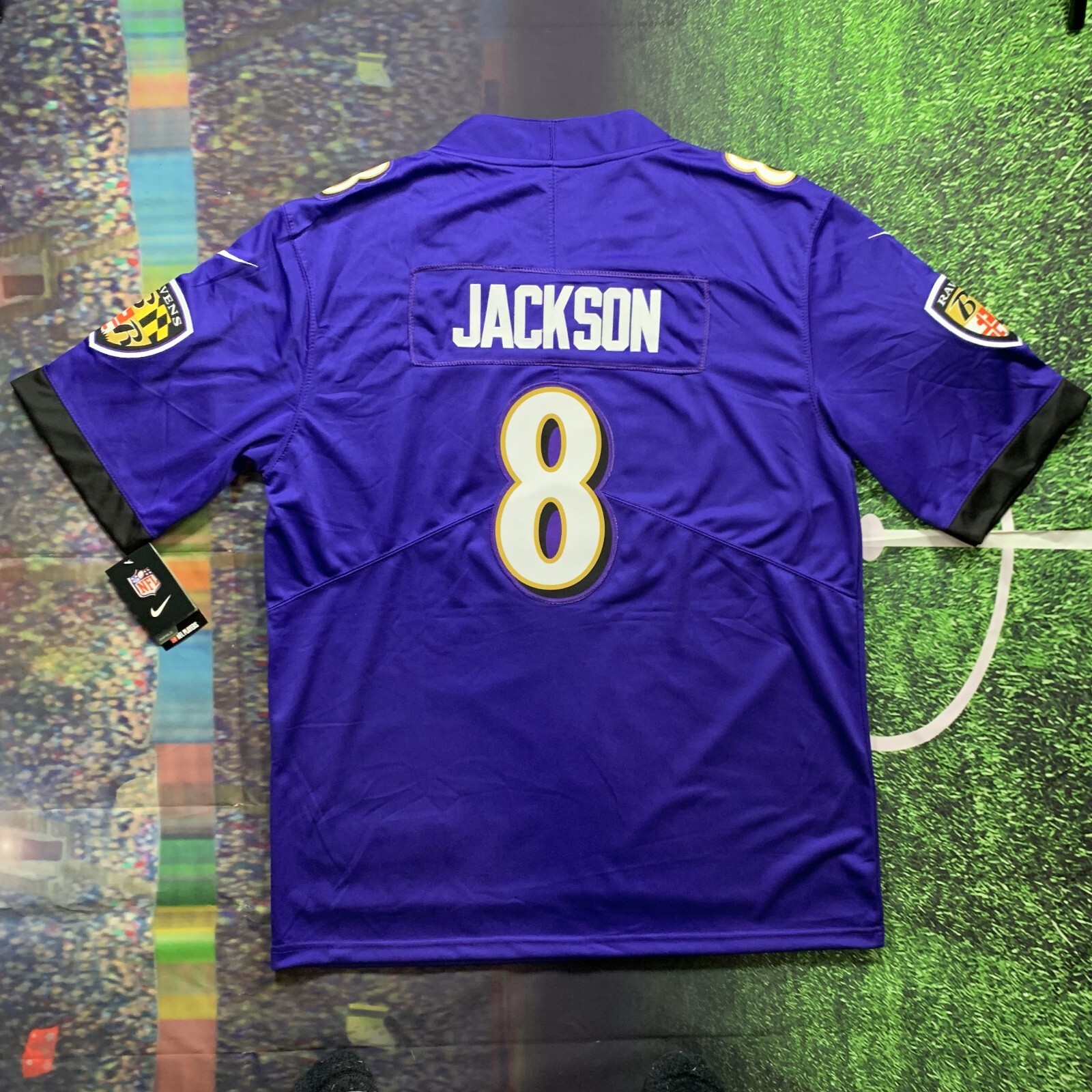 Baltimore Ravens #8 Lamar Jackson Blue Stitched Football Jersey Mens Large