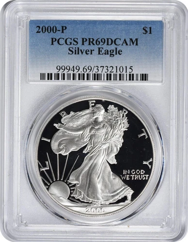 2000-P American Silver Eagle Dollar PR69DCAM PCGS Proof 69 Deep Cameo