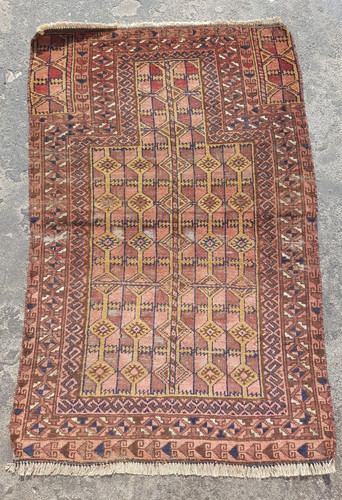 Vintage Hand Made Traditional Rug Oriental Wool Multicolor Carpet 128x78 cm