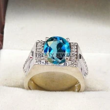 London Blue Topaz Oval Gemstone With 925 Sterling Silver Ring For Men's #B244