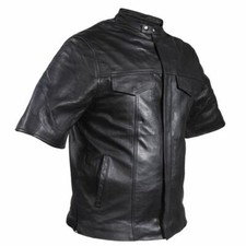 MENS MOTORCYCLE BIKER GENUINE LEATHER SHIRT w/ MULTIPLE POCKETS  LINER - DA60