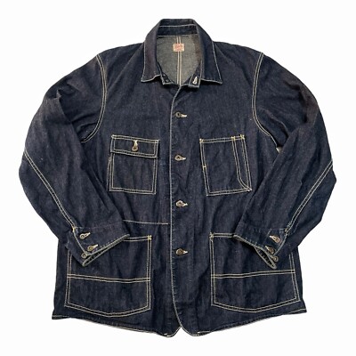 Vintage Choverall Chore Jacket Blue Indigo Denim Raw Denim Sanforized By Edwin