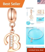 Customizable Rose Gold Initial 'B' Pendant - Fits Major European Charm Bracelets