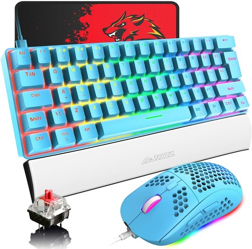 60% UK Layout Wired Gaming Keyboard Mouse and Wrist Rest Blue / Red Switch Combo - Picture 15 of 18