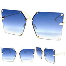 Oversize Exaggerated Classic Vintage Retro SUNGLASSES Large Big Square Blue Lens