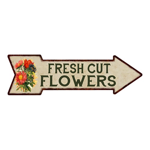 Fresh Cut Flowers Metal Sign 5x17 Arrow Garden Flowers Gift Shed