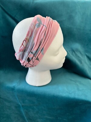 Headband  Wide with Floral Blooms on Pastel Pink Jersey Fashionable