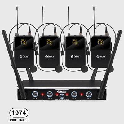 4 Channel Wireless Microphone System Lavalier Headset Mics Professional Grade