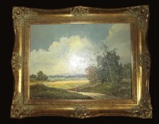 Ölgemälde "auf dem Heimweg" Ralph Q Koid Prunkrahmen Echtholz 41x51cm um 1960