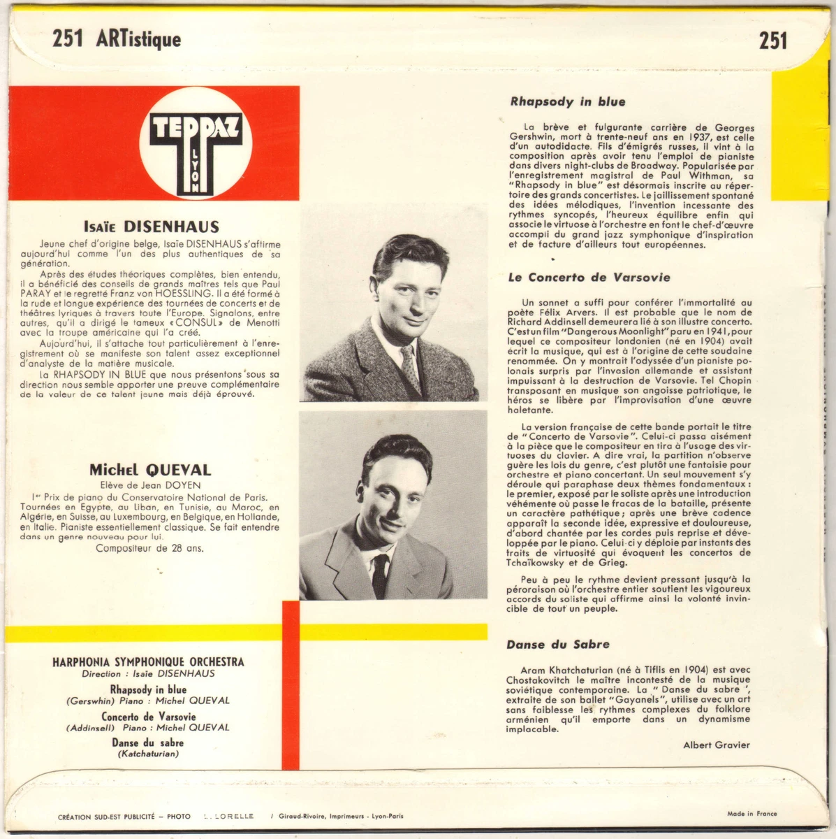 MICHEL QUEVAL "HARPHONIA SYMPHONIQUE ORCHESTRA" 25 CM 1962 TEPPAZ 251