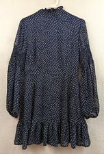 Missguided sz 6 Mock Neck Fit & Flare Dress blue & white polka dots 0793