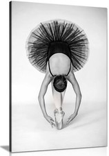 Dancing Ballerina in Black dress Framed Canvas Print Wall Art Home Decor