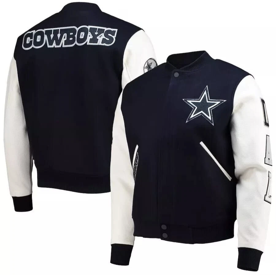 Dallas Cowboys Black and White Letterman  Baseball Jacket