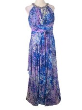 Eliza J Floral Watercolor Chiffon Gown w/Jeweled Collar size 10P