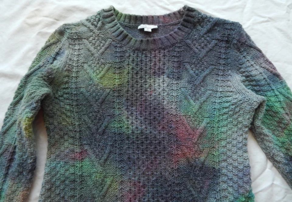 Tie Dye Black Green Cable Knit Crew Sweater - Medium Womens Maternity Hand Made - Image 4 of 4