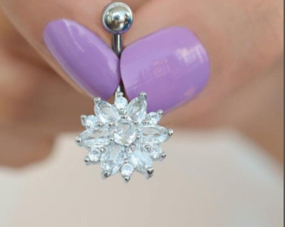 2CT Round Cut Lab-Created Diamond Flower Navel Belly Button 14KWhite Gold Plated