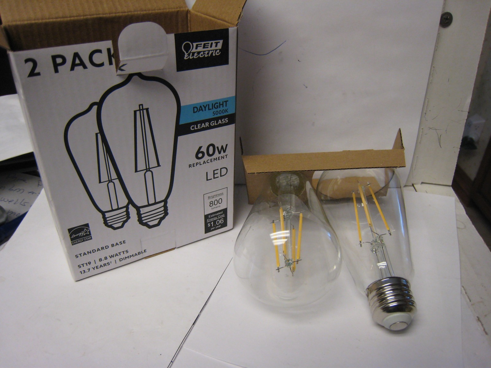 4 X TWIN-Packs Feit Electric Edison LED Light Bulb 60W Equivalent ST19 Day 5000k