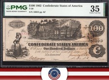 T-39 1862 $100 CONFEDERATE CURRENCY PMG 35 CIVIL WAR NOTE HUNDRED DOLLAR 16853