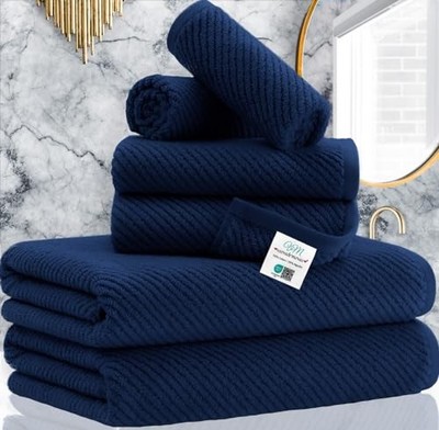  Bath Towels - 100% Cotton | 6PC Bathroom Towel Set Marine Blue - Dark Navy