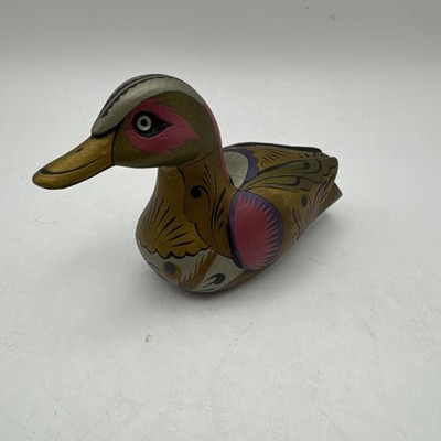 Vintage Barniz De Pasto Folk Art Duck Figurine Mopa Mopa Hand Carved Painted