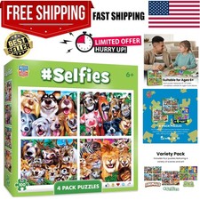 Educational 4-Pack Silly Animals Jigsaw Puzzles - Perfect Gift for Kids 6 