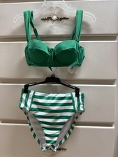 NWT Gibson Latimer Full Coverage High Rise Stripe Bikini Bottom and top small