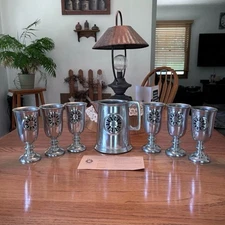 Vintage Wilton Armetale RWP Pitcher & 6 Goblets Upjohn 30 Year Recognition ￼