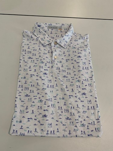 Peter Millar Shirt Large White AOP Golf Beach Featherweight Performance Preppy - Picture 9 of 9