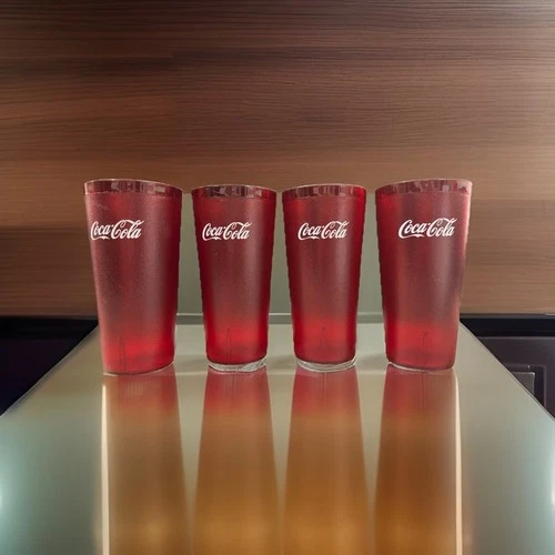 4 Coca Cola Red Restaurant Tumblers Vintage 6 1/2” Plastic Drinking Cups Glasses