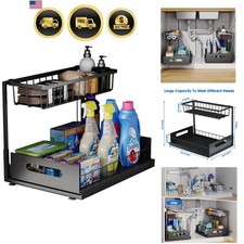Under Sink Organizer, 2 Tier Pull-Out Cabinet Storage Shelf, Rust-Resistant M...