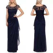 Xscape Embellished-Neck Gown - Navy Blue Size 16