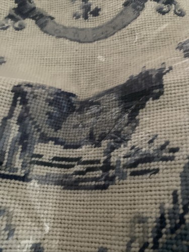 Aubusson style FRENCH COUNTRY Needlepoint Pillow Cover COW Blue White 19” New - Picture 3 of 5