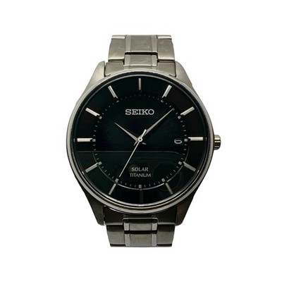 SEIKO Solar Titanium V157-0BK0 Vintage Men's Watch 38mm Black Dial
