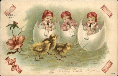Easter Cute Newly Hatched Kids Chicks Embossed c1900-20s Vintage Postcard