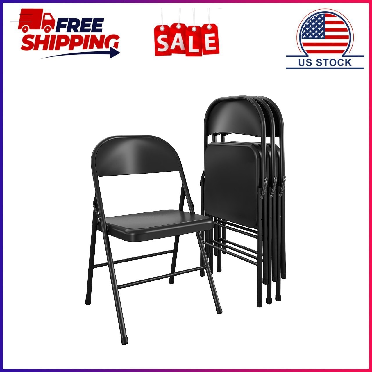 Mainstays 14715BLK4E Steel Folding Chair - Black (4 Pack)