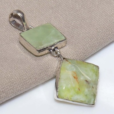 Long Prehnite 925 Silver Plated Pendant 2.4'' Holiday Theme Jewelry Trendy JW
