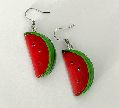 Watermelon Sugar Slice 3D Fruit Food Dangle Earrings Jewelry Stainless Hooks 2''