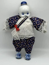 Chinese Doll Vintage Blue & White Delft Style Porcelain Boots Hands Head
