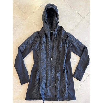 Athleta Plush Speed Hybrid Parka Jacket Black Small 2-in-1 Removable Hood Vest