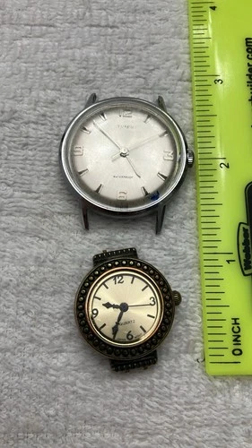 (2) Vintage Quartz Watch Faces Timex Marlin? No Band Japan Movt Stainless Steel